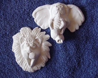 Elephant & Lion Magnet or Doll Accessory Ornaments Ceramics to Paint Price includes Shipping