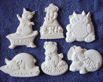 6-Lg Kitchen Magnet Accessory's Ornament Ceramics Bisque Price includes Shipping