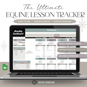 Foglio di calcolo per il monitoraggio delle lezioni di equitazione / Registro delle entrate e delle spese dell'istruttore (download digitale)