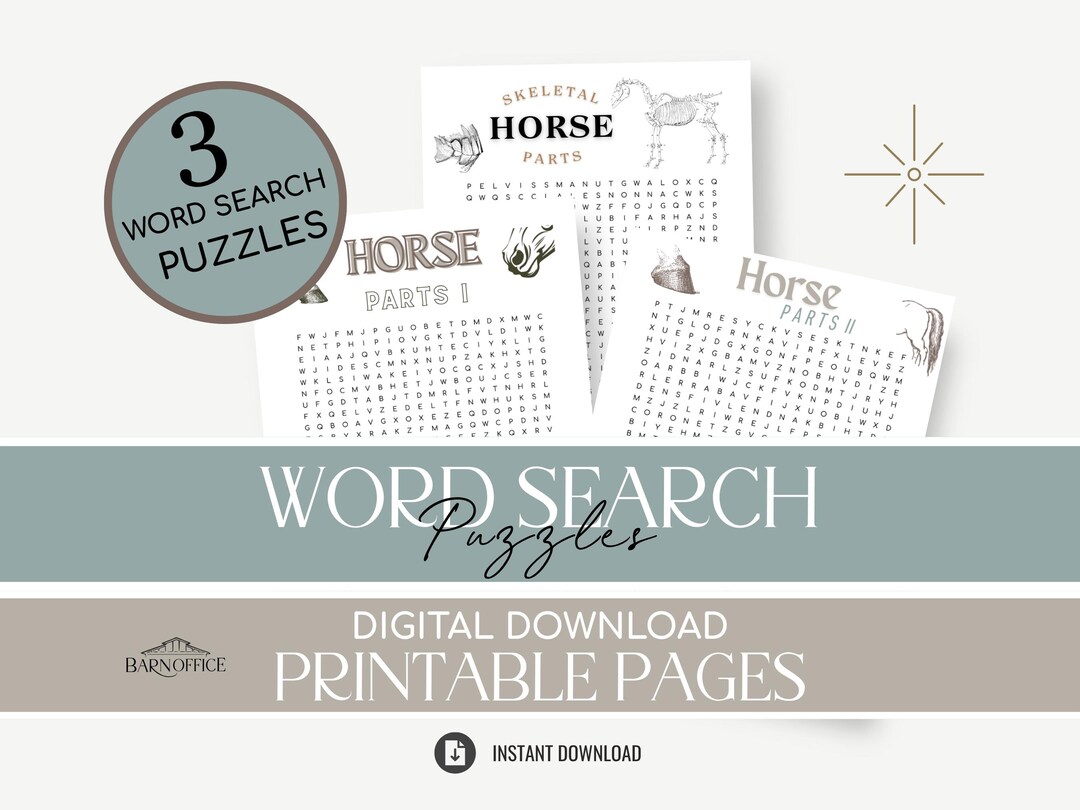 Horse Anatomy Word Search Bundle | Printable Educational Activity for ...