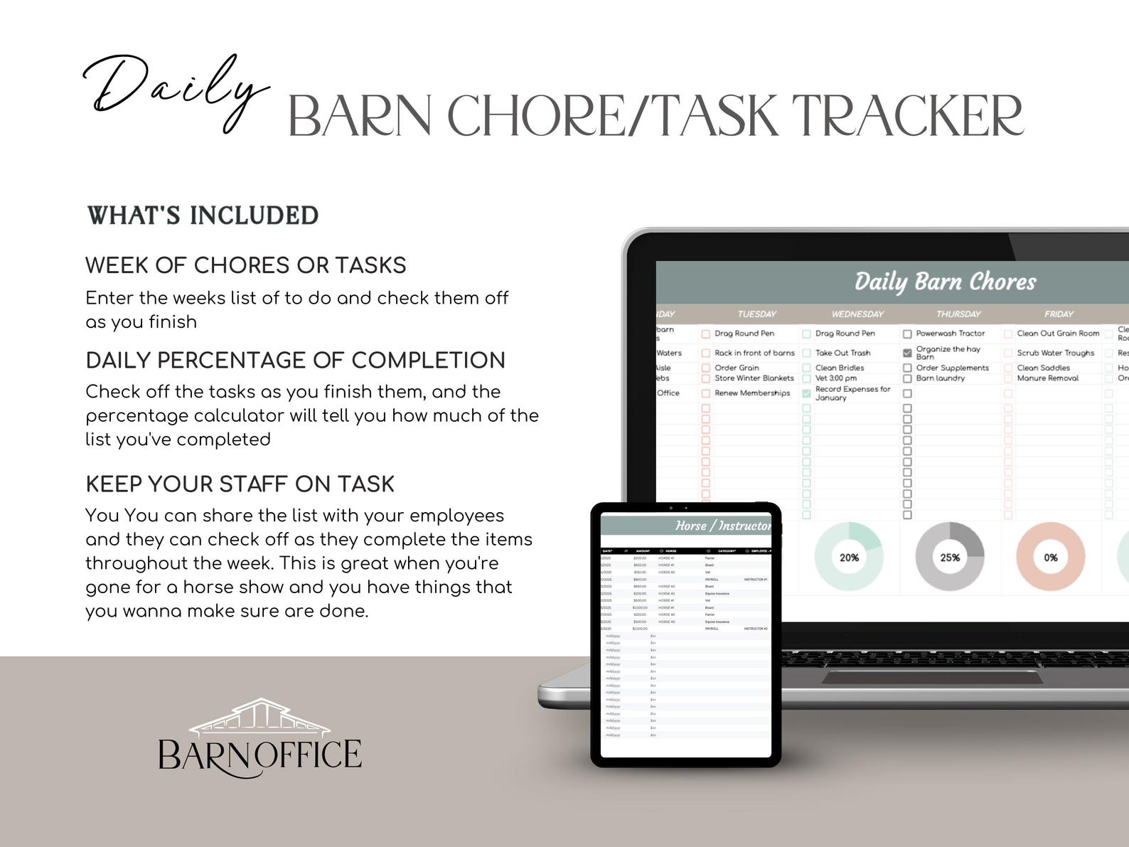 Barn Chore Tracker Spreadsheet, Daily Farm Task, Equestrian to Do List ...
