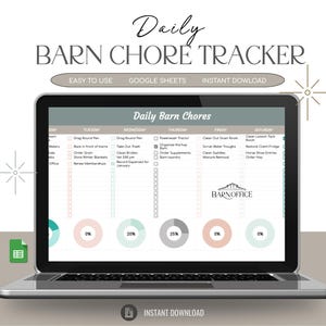 Barn Chore Tracker Spreadsheet, dagelijkse boerderijtaak, takenlijst ruiter, organisatie paardenbedrijf