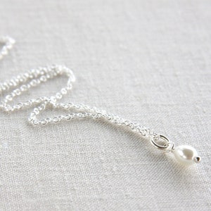 ON VACATION, Pearl Drop Necklace, Simple White Pearl Fine Dainty Sterling Silver Chain Bridesmaids gift for Flower Girl Bride image 1