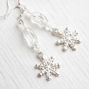 Snowflake Earrings ice frozen Clear Crystal Earrings Sterling Silver Wedding Bridesmaids snow queen ice princess image 1