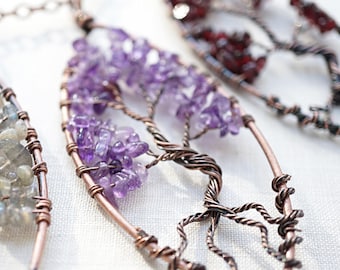 Boho Raw Amethyst Tree of Life Necklace Wirewrapped Gemstone Tree of Life amethyst jewelry Bonsai Tree Family Tree