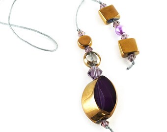 Purple Gold Lampwork Glass Beaded Bookmark Thong String Gift For Reader Librarian Men Custom Personalized teacher gift