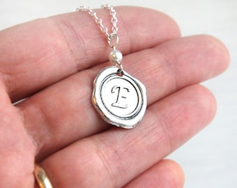 Personalized Monogram & Name Necklaces Link Chain, Initial Necklace Dainty Sterling silver chain wax seal Necklace