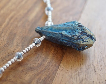 ON VACATION, Blue Crystal Point Necklace Raw Crystal Druzy Necklace Aura Crystal Pendant Healing Crystal raw Stone thin dainty