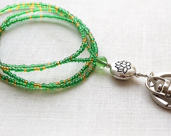 ON VACATION, Custom Lanyard Necklace Green Lotus Silver id badge lanyard teacher lanyard dainty beaded lanyard gift for friend