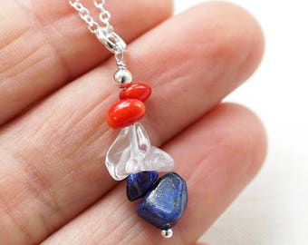 OP VAKANTIE, Crystal gestapelde stenen ketting 4 juli cadeau Onafhankelijkheidsdag Amerikaanse vlag patriottische VS rood wit blauw Lapis Lazuli