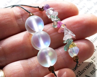 ON VACATION, Moonstone Frosted Glass Beaded Bookmark Unicorn Colors Rainbow Gift For Reader Personalized custom gift for teacher