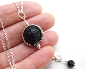 Raw Stone Necklace Essential Oil Diffuser Necklace Lava Planet Full Moon Necklace Big Orb Aromatherapy Necklace lunar