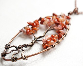Pendentif Cabochon Cornaline Arbre De Vie - 30,5 X 40 Mm - Neuf - Pierre Naturelle