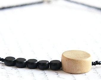 ON VACATION, Black Asymmetrical Necklace Thin dainty Minimal Necklace Geometric Necklace Black Wooden Bead Sterling Silver modern