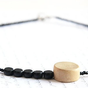 Black Asymmetrical Necklace Thin dainty Minimal Necklace Geometric Necklace Black Wooden Bead Sterling Silver modern