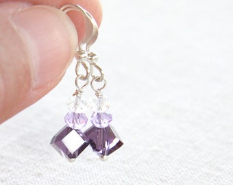 ON VACATION, Petite Purple Ombre Earrings Amethyst Swarovski Alexandrite Crystals Sterling Silver Purple Wedding Bridesmaid
