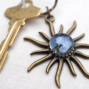 ON VACATION, Bronze Sun Keychain, Light Blue Bubble Gem, Custom Personalized Gift, Good Luck Charm image 3