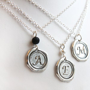 Initial Disc Necklace Personalized Necklace Dainty Sterling silver chain wax seal Letter unisex gift for men custom