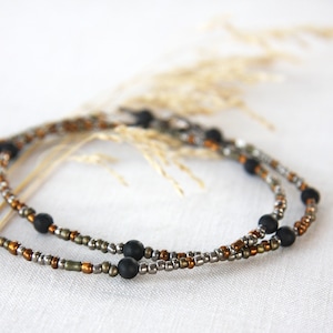 ON VACATION, Thin Boho Tribal Necklace dainty Black Stone Beads Modern Minimalist Simple Necklace Mixed Metal necklace men image 1