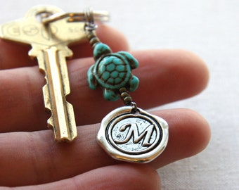 ON VACATION, Personalized Keychain Initial Keychain Lucky Turtle Keychain Men's Accessories Animal Gift Wax Seal Personalized Gift