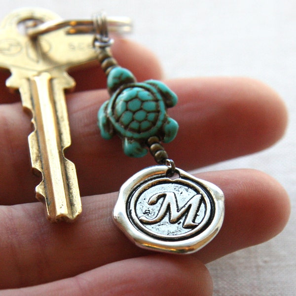 ON VACATION, Personalized Keychain Initial Keychain Lucky Turtle Keychain Men's Accessories Animal Gift Wax Seal Personalized Gift