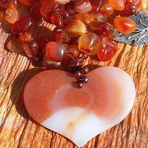 Large Carnelian Heart Necklace, Genuine Gemstone, Statement Luxury Jewelry, Natural Stone Burnt orange image 4