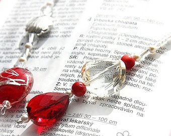 EN VACANCES, cadeau personnalisé de marque-page en perles de cristal rouge pour lecteur cadeau personnalisé pour professeur en argent sterling corail rouge verre travaillé au chalumeau