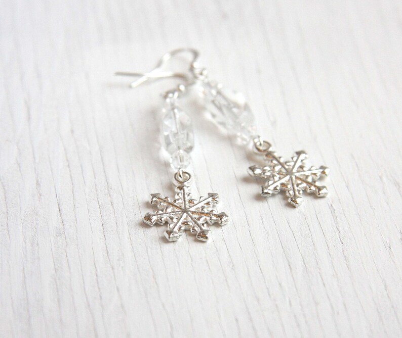 Snowflake Earrings ice frozen Clear Crystal Earrings Sterling Silver Wedding Bridesmaids snow queen ice princess image 3