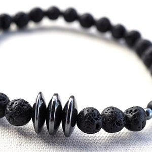 Raw Stone Bracelet  Power Lava Bracelet Tech Men Bracelet Santorini Black Lava Stone Hematite Natural Stone Bracelet
