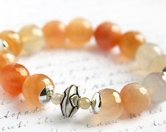 ON VACATION, Natural Agate Bracelet, Bohemian Stacking Bracelet, Sterling Silver, Gemstone Stone Statement Bracelet