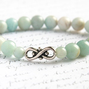 ON VACATION, Light Blue Amazonite Stone Bracelet 8mm Stackable Bracelet Infinity Bracelet Tribal Inspired Natural Stone image 1