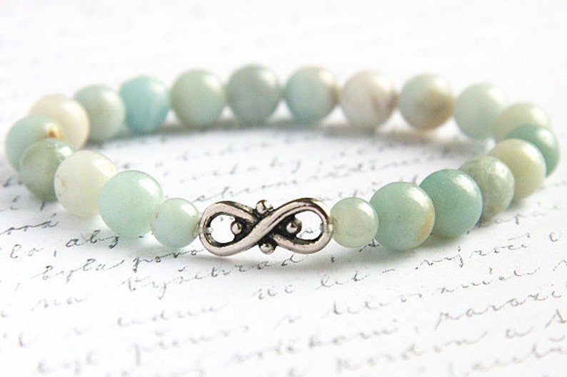 ON VACATION, Light Blue Amazonite Stone Bracelet 8mm Stackable Bracelet Infinity Bracelet Tribal Inspired Natural Stone image 1