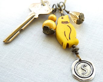 ON VACATION, Yellow Penguin Keychain Cute Pet Gift Colorful Keychain fun Keychain Initial Keychain Custom Personalized teacher gift
