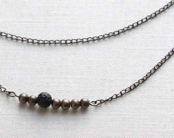 Celestial Skies Multi Strand Necklace Dainty Jewelry Modern Minimalist Raw Rough Black Lava Stone Mixed Metal Chain