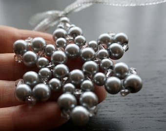 Modern Christmas tree ornament Silver Gray Pearl Snowflake  Beaded Crystal Star christmas decor holiday decorations