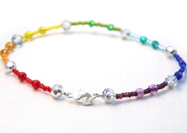 ON VACATION, Rainbow Bracelet Anklet Pride Bracelet LGBT Bracelet Silver Crystal Glass Beads Bohemian Anklet Pride image 2