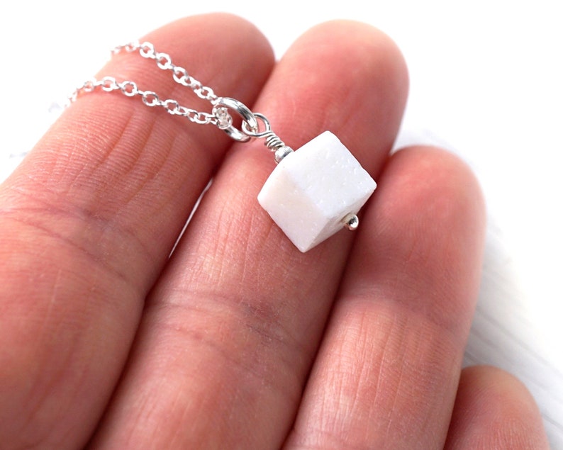 ON VACATION, Sugarcube Pendant Sugar Cube Necklace Foodie Gift Real White Coral Charm Sterling Silver Chain Simple Necklace image 3