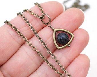 Geometric Triangle Necklace Black Lava Rock Mixed Stone Custom Jewelry mens necklace for her