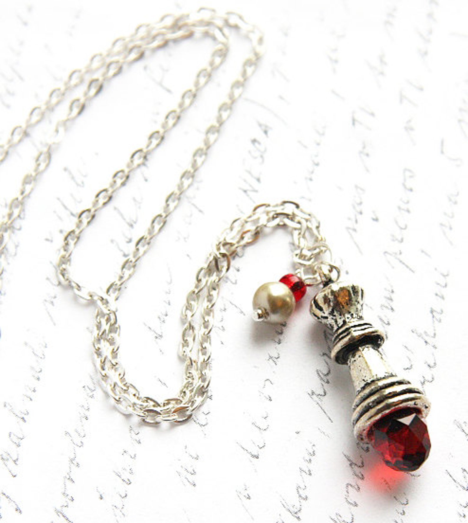 Chess Chain ON VACATION Silver Chain Necklace Chess Queen Pendant Red Quartz ...