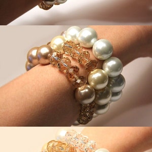 ON VACATION, Large Light Mocha Crystal and Pearl Bracelet. Big Swarovski Pearls, Swarovski Crystals, Exquisite Wedding Jewelry image 2