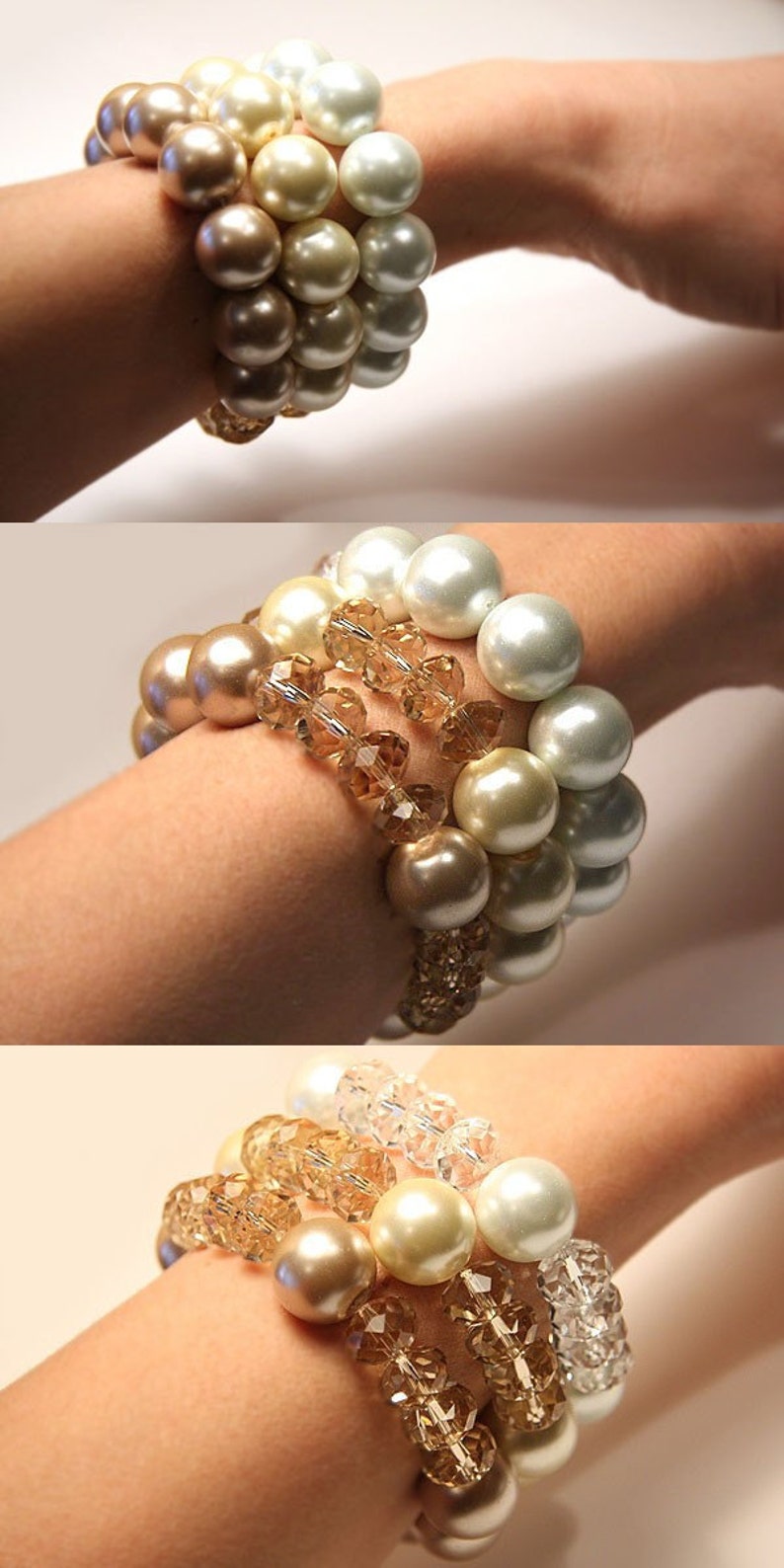 ON VACATION, Large Light Mocha Crystal and Pearl Bracelet. Big Swarovski Pearls, Swarovski Crystals, Exquisite Wedding Jewelry image 2