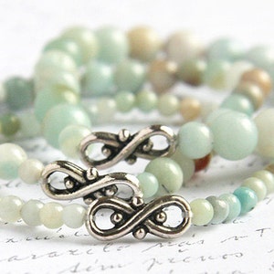 ON VACATION, Light Blue Amazonite Stone Bracelet 8mm Stackable Bracelet Infinity Bracelet Tribal Inspired Natural Stone image 2