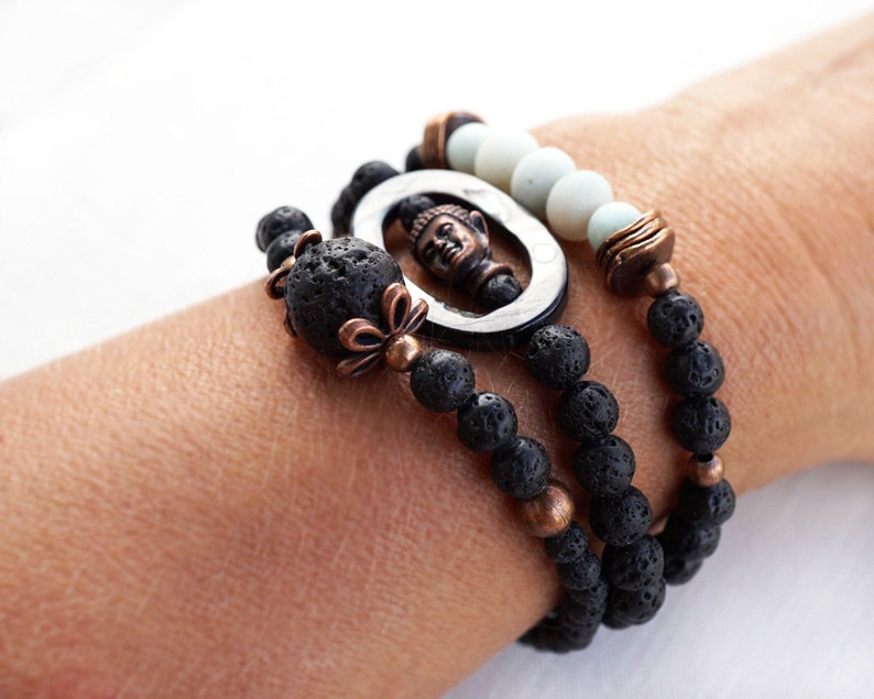 Buddha Bracelet Meditation Gift Beaded Bracelet for Him Black Etsy