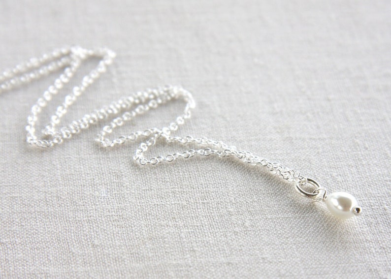 ON VACATION, Pearl Drop Necklace, Simple White Pearl Fine Dainty Sterling Silver Chain Bridesmaids gift for Flower Girl Bride image 1