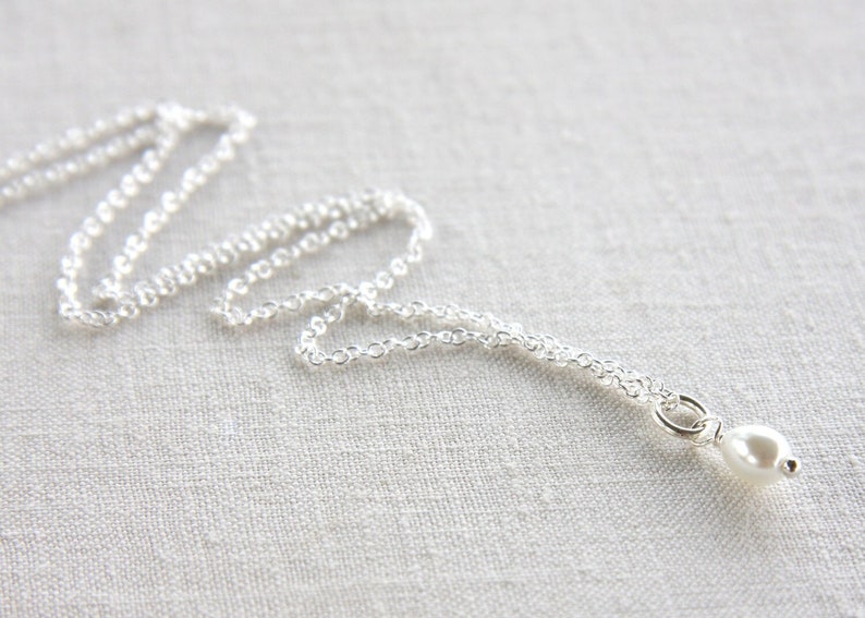Pearl Drop Necklace Simple White Pearl Fine Dainty Sterling Etsy