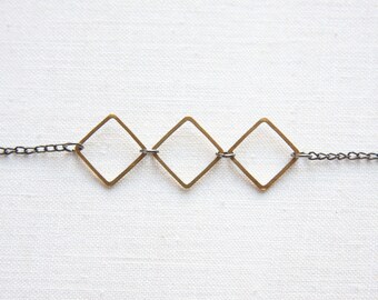 ON VACATION, Unisex Modern Geometric Necklace Industrial Minimalist Mixed Metal Squares Simple Everyday Necklace Gift for women men