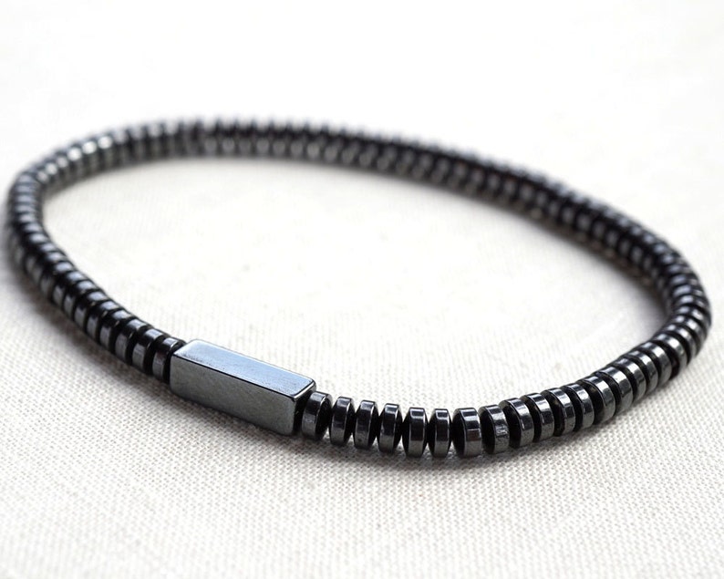 ON VACATION, Modern Minimal Bracelet Thin Magnetic Hematite Bracelet Docking Station Fashion Men Tech Natural Stone Techie Men image 2