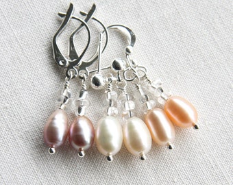 ON VACATION, Dainty Pink Pearl Earrings Sterling Silver Earrings Gift for women Wedding Earrings Bridesmaids Leverback earrings