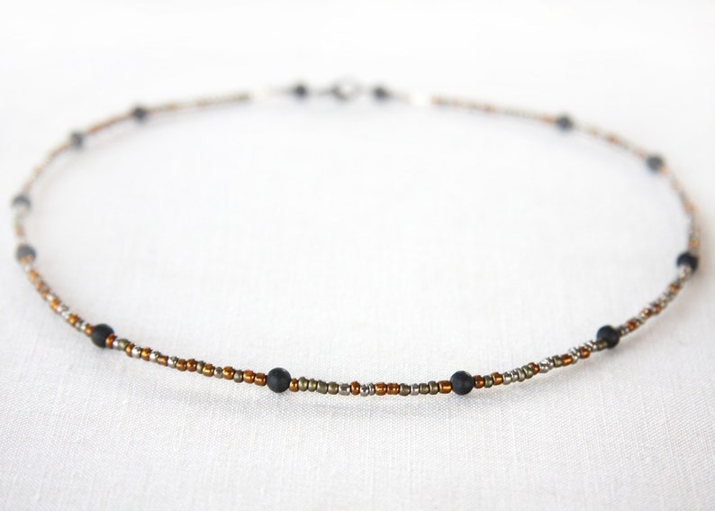 ON VACATION, Thin Boho Tribal Necklace dainty Black Stone Beads Modern Minimalist Simple Necklace Mixed Metal necklace men image 5