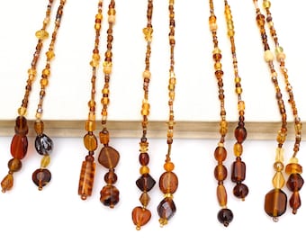 ON VACATION, 64" Extra Long Lariat Necklace Versatile Jewelry Brown Mixed Glass Bead Necklace Bohemian Boho Necklace Open Necklace